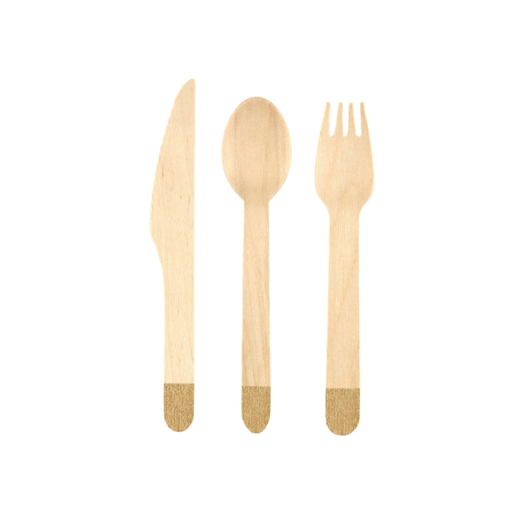 Color-Block Wood Cutlery Set - Gold, Yozo Studio