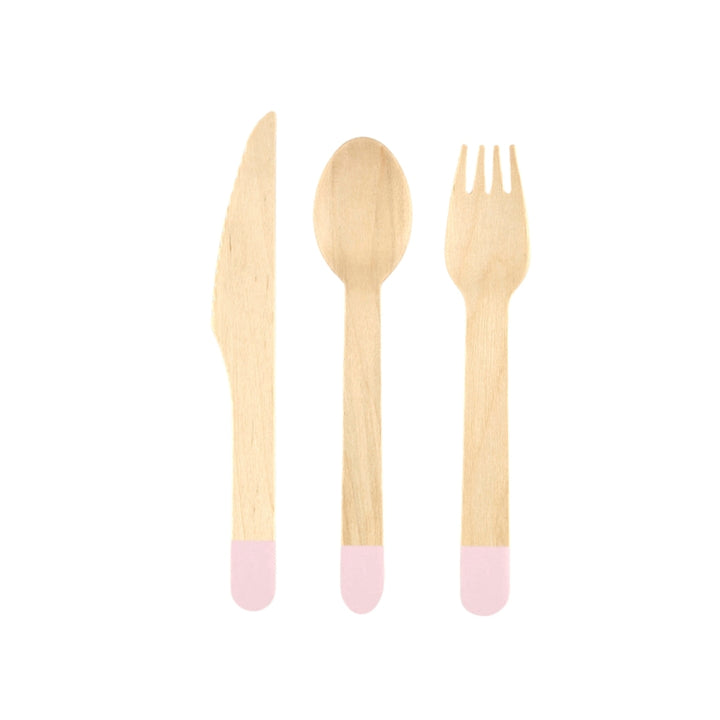 Color-Block Wood Cutlery Set - Pink