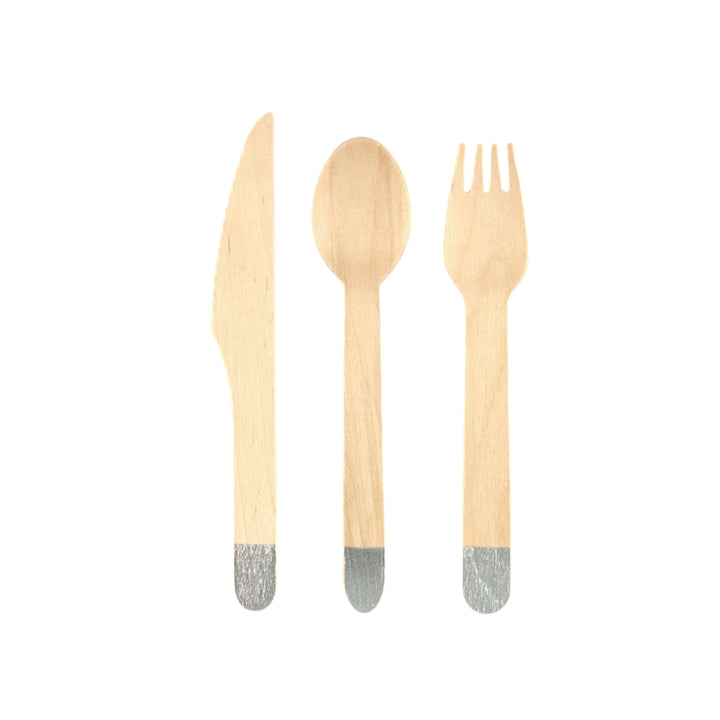 Color-Block Wood Cutlery Set - Silver