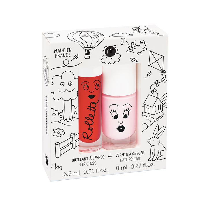 Lip Gloss and Nail Polish Gift Set - Cherry Lip and Pink Nail, Yozo Studio