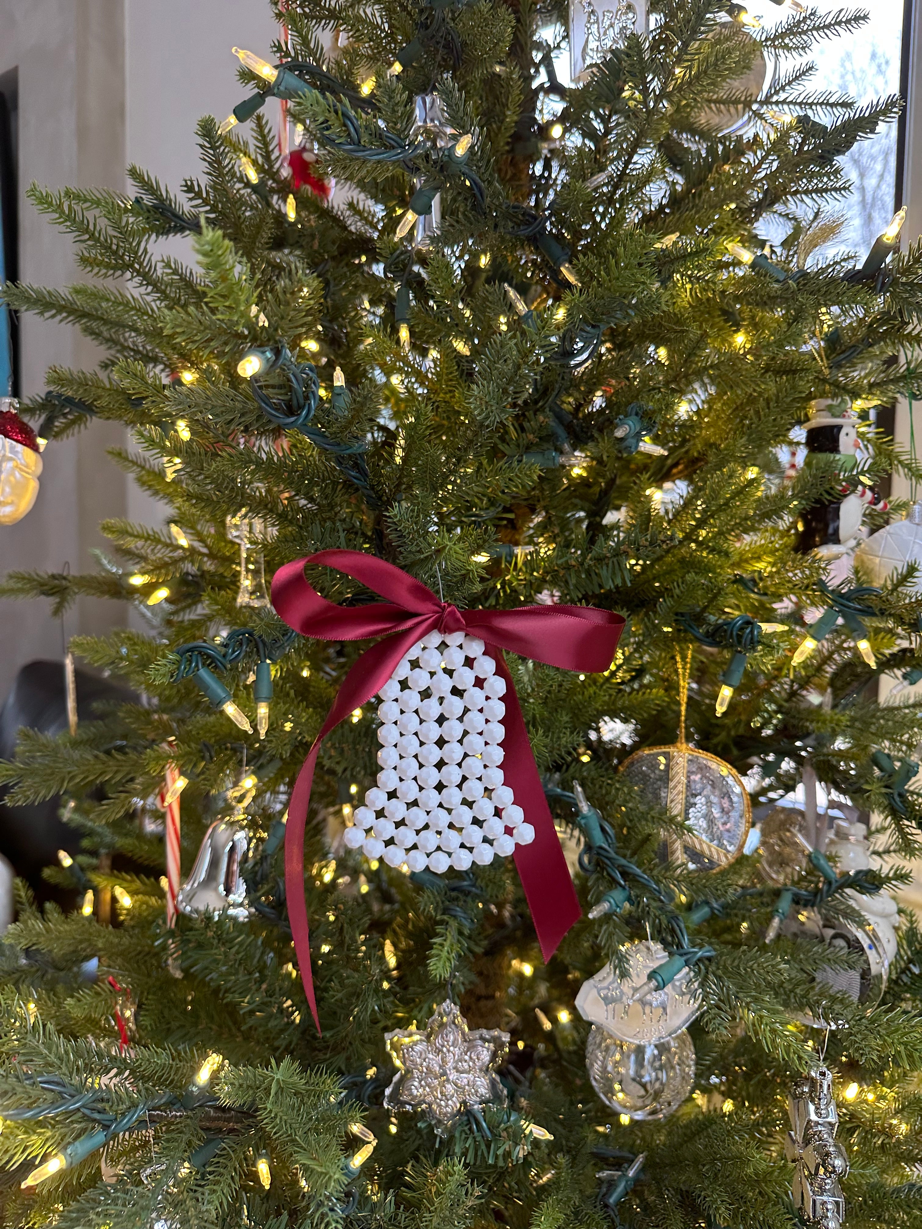 Vintage White Plastic Beaded Bell