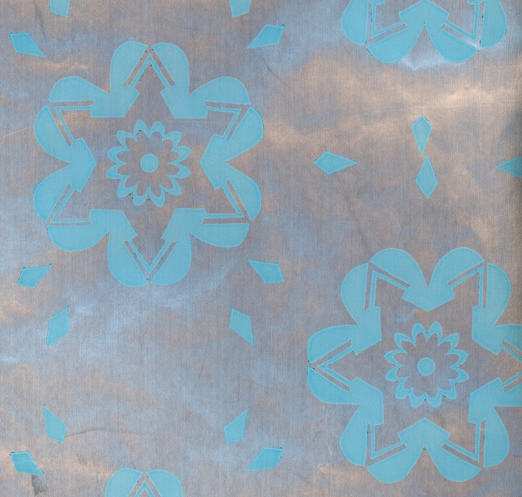 Metallic Silver Blue Flower Vintage Paper