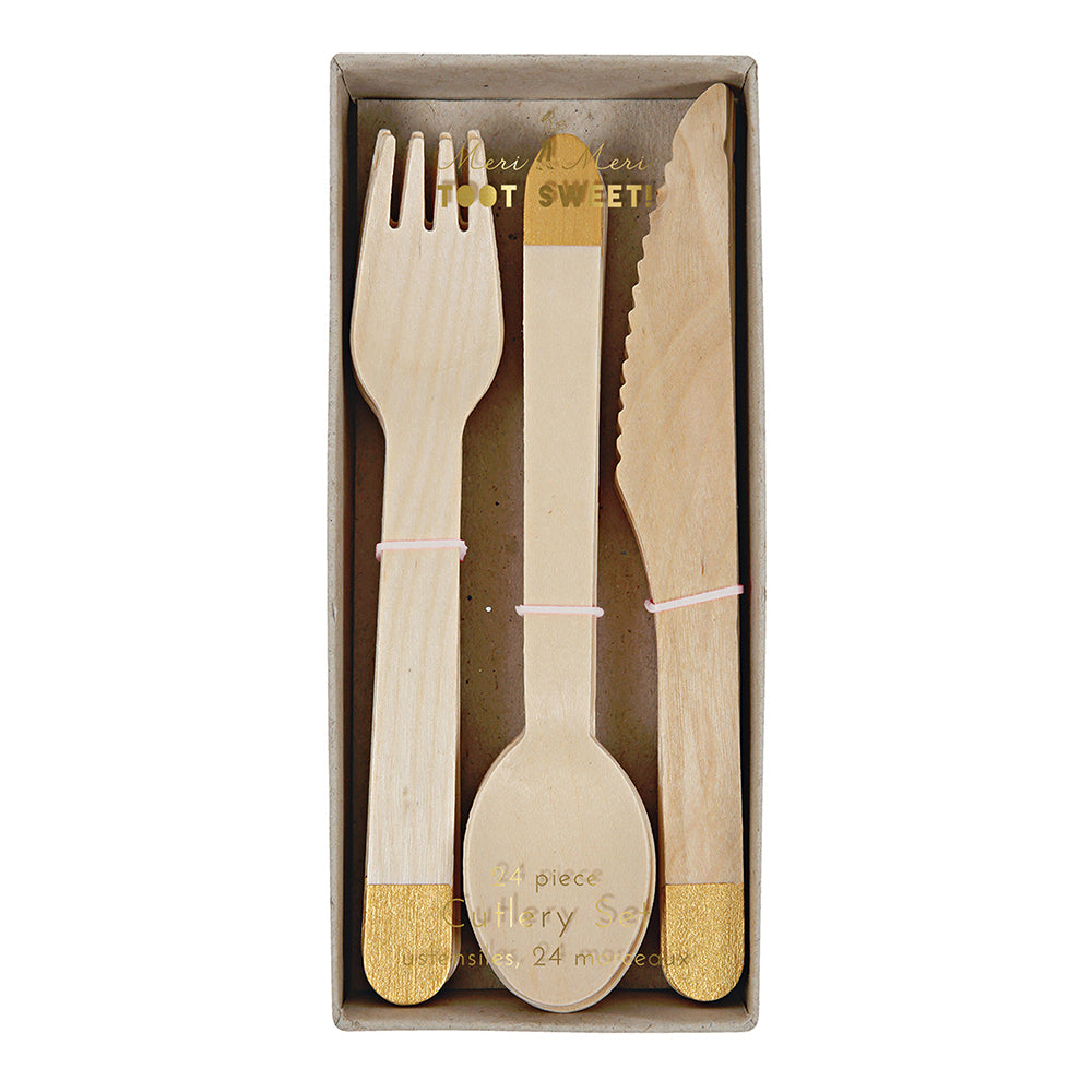 Color-Block Wood Cutlery Set - Gold, Yozo Studio