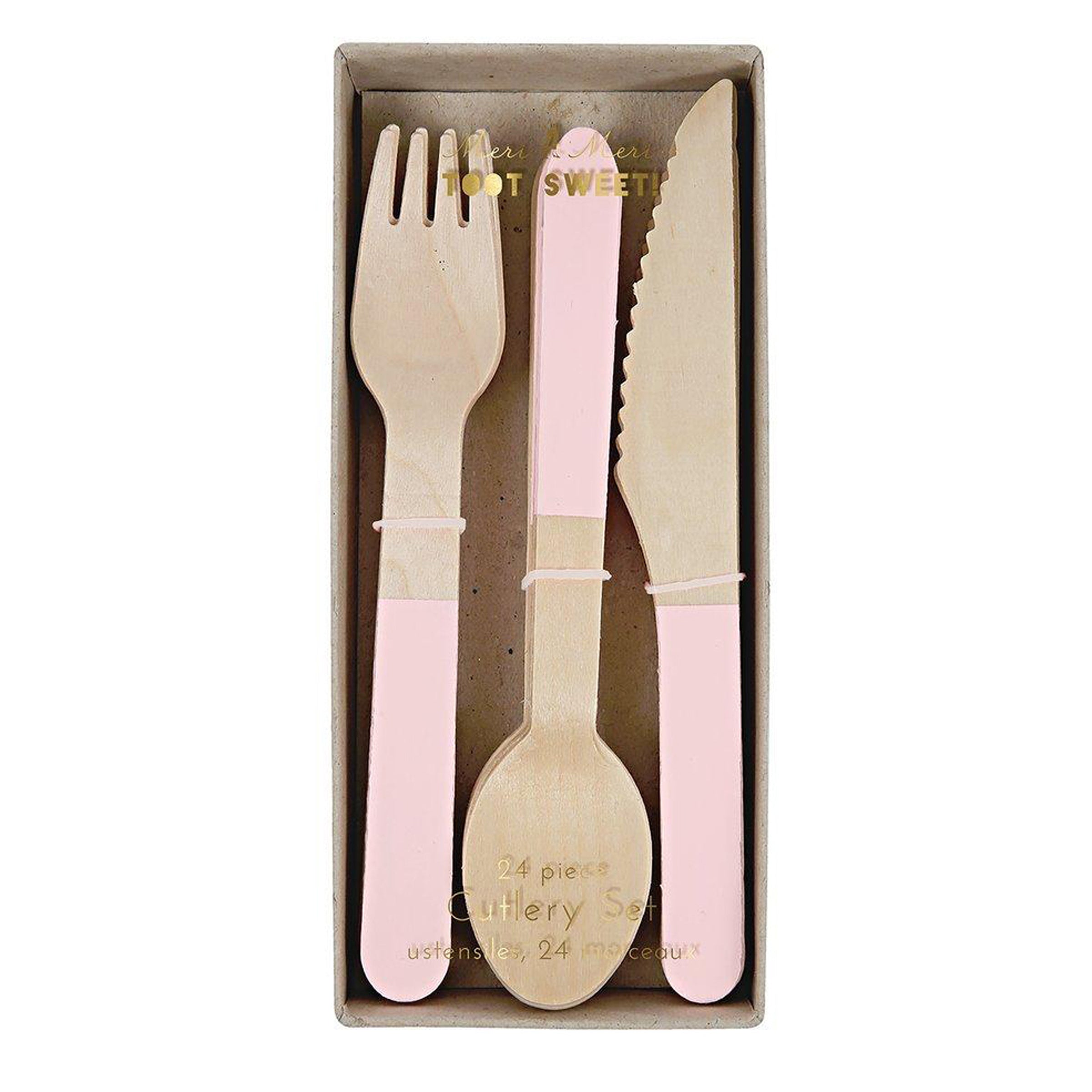 Color-Block Wood Cutlery Set - Silver