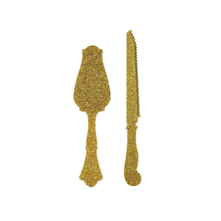 Old-Fashioned Acrylic Cake Knife & Server Set - Glitter Gold