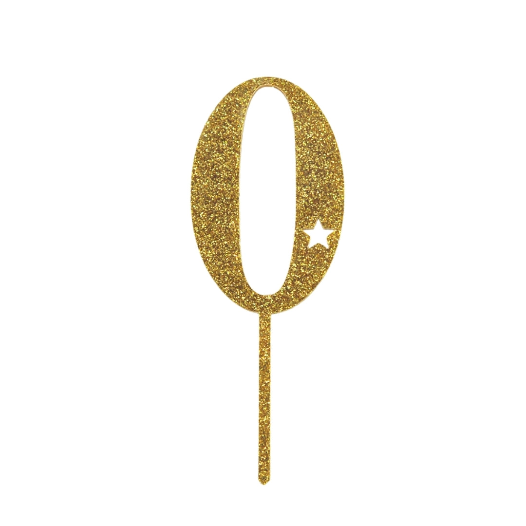Gold Glitter Acrylic Cake Number 0, Yozo Studio