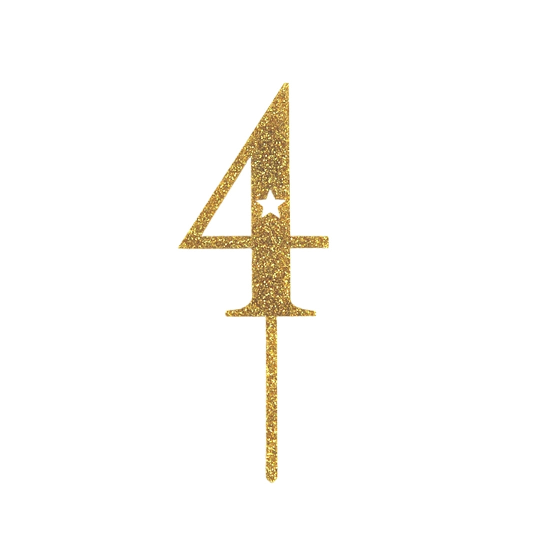 Gold Glitter Acrylic Cake Number 4, Yozo Studio