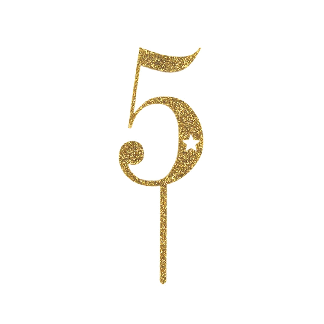 Gold Glitter Acrylic Cake Number 5, Yozo Studio