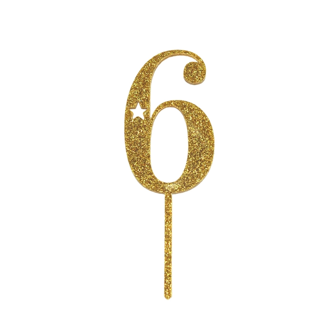 Gold Glitter Acrylic Cake Number 6, Yozo Studio