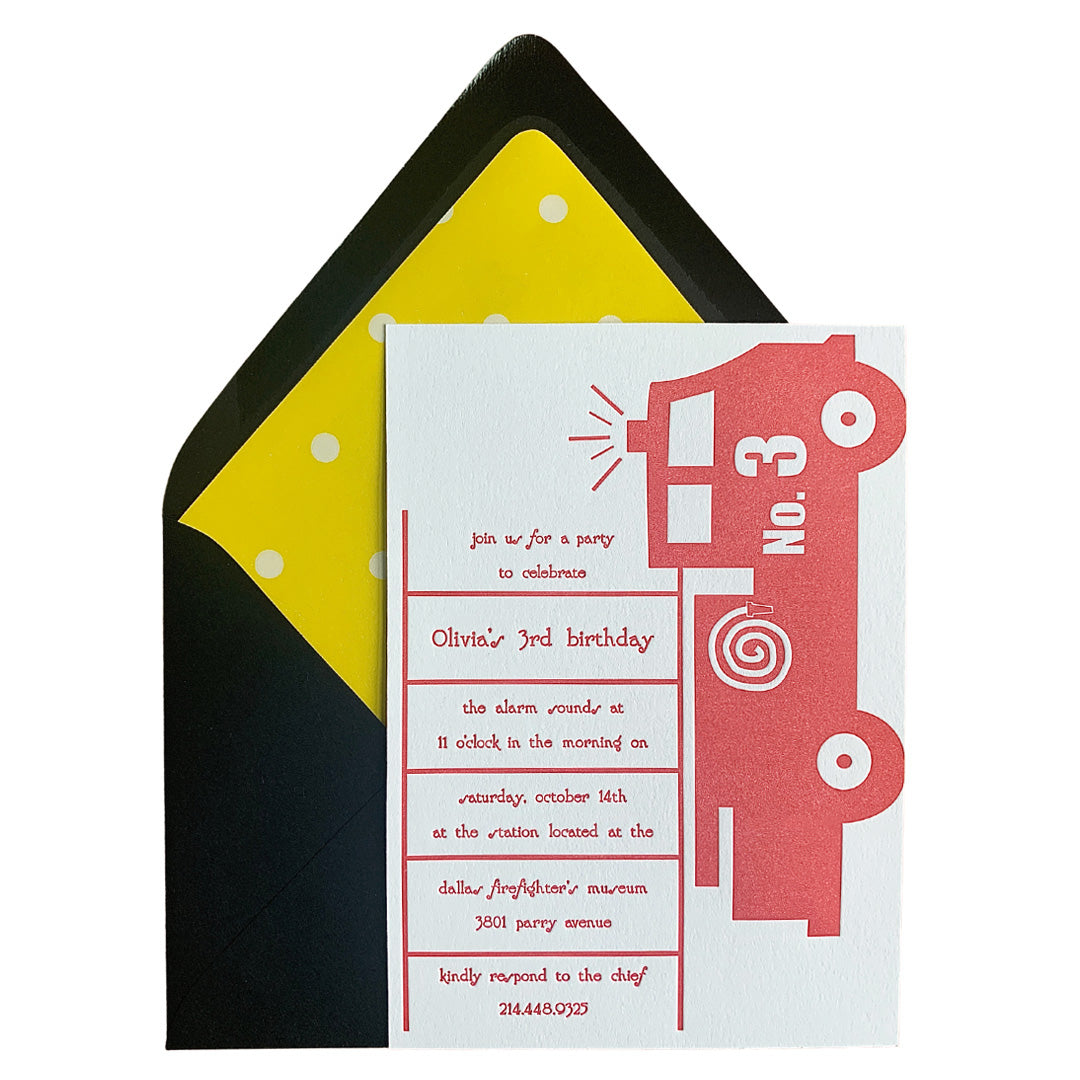Fire Truck Invitation Letterpress, Yozo Studio