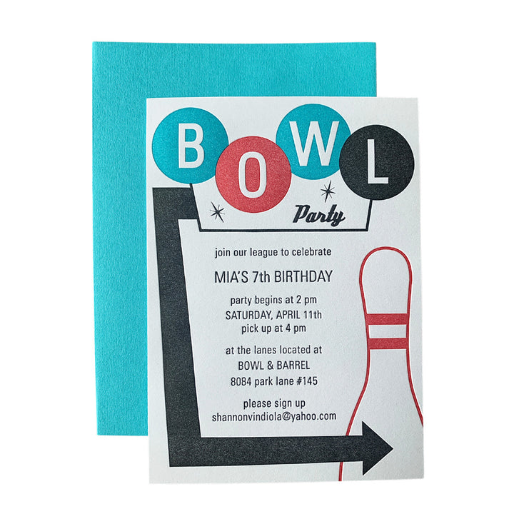 Retro Bowling Sign Invitations Letterpress, Yozo Studio