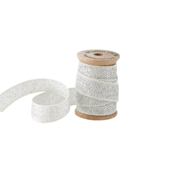 Ivory and Silver Metallic Ribbon on Wood Spool, Yozo Studios