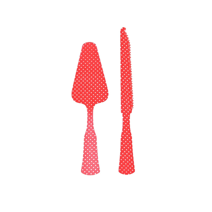 Old-Fashioned Acrylic Cake Knife & Server Set - Red Polka Dot