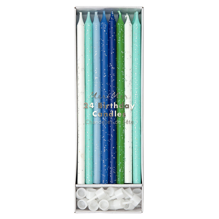 Glitter Candles - Blue with Silver Glitter. Yozo Studio
