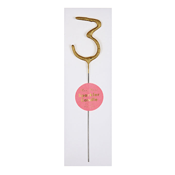 Gold Sparkler Number Candles - 3, Yozo Studio