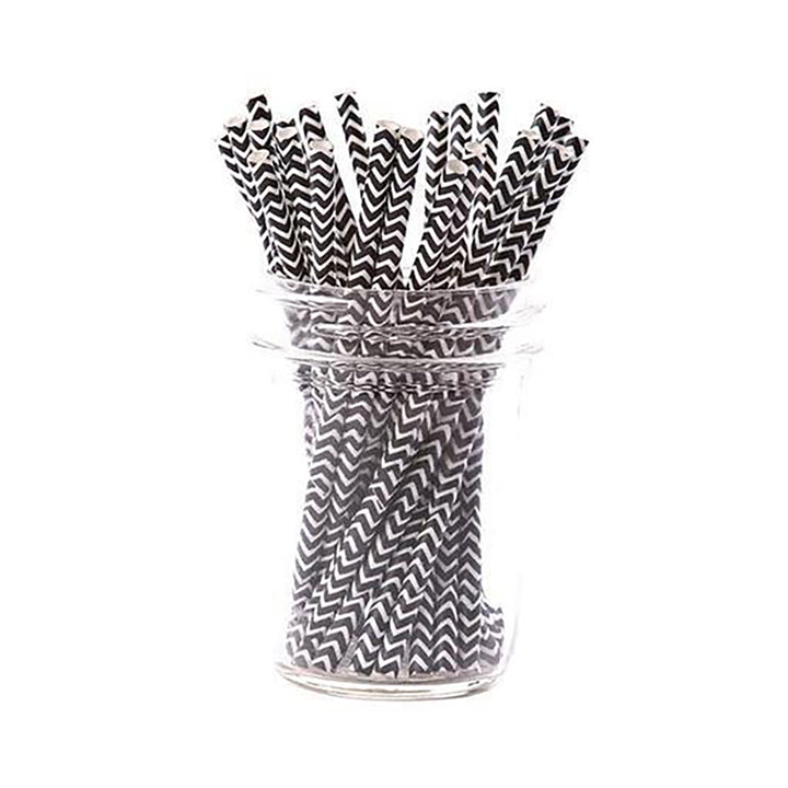 Black Chevron Paper Cocktail Straws, Yozo Studio