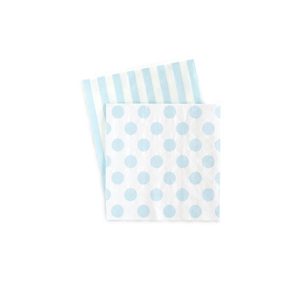 Striped and Polka Dot Napkins - Light Blue and White, Yozo Studio