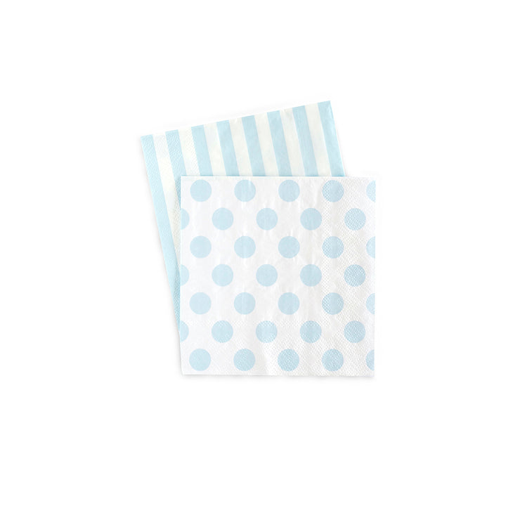 Striped and Polka Dot Napkins - Light Blue and White, Yozo Studio