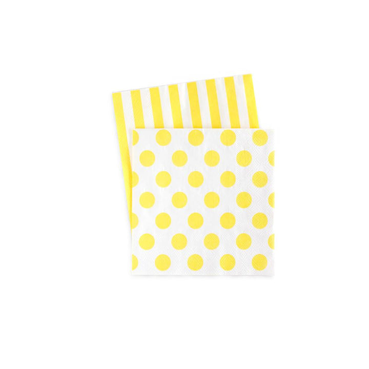 Striped and Polka Dot Napkins - Yellow and White, Yozo Studio