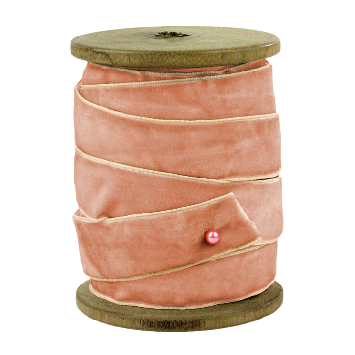 Blush Velvet Ribbon on Wood Spool, Yozo Studio